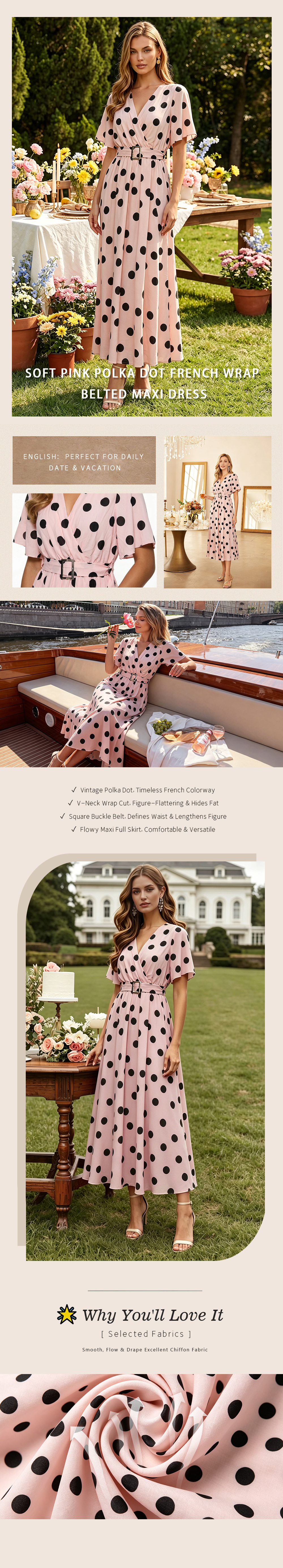 Polka Dot Wrap Maxi Dress in Pink