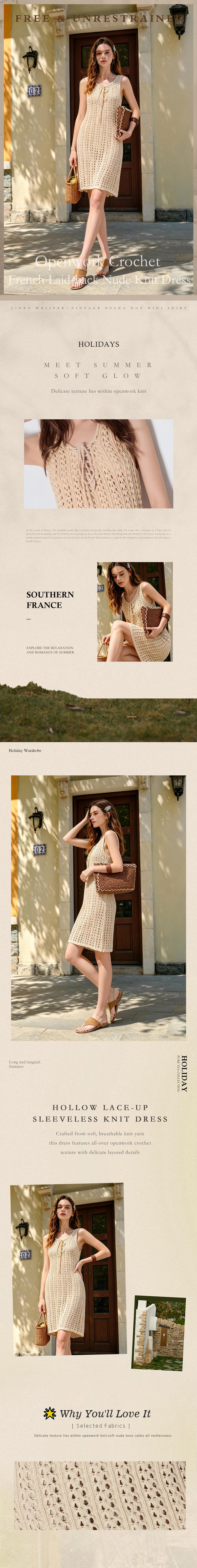 The Southern France Openwork Crochet Sleeveless Dress