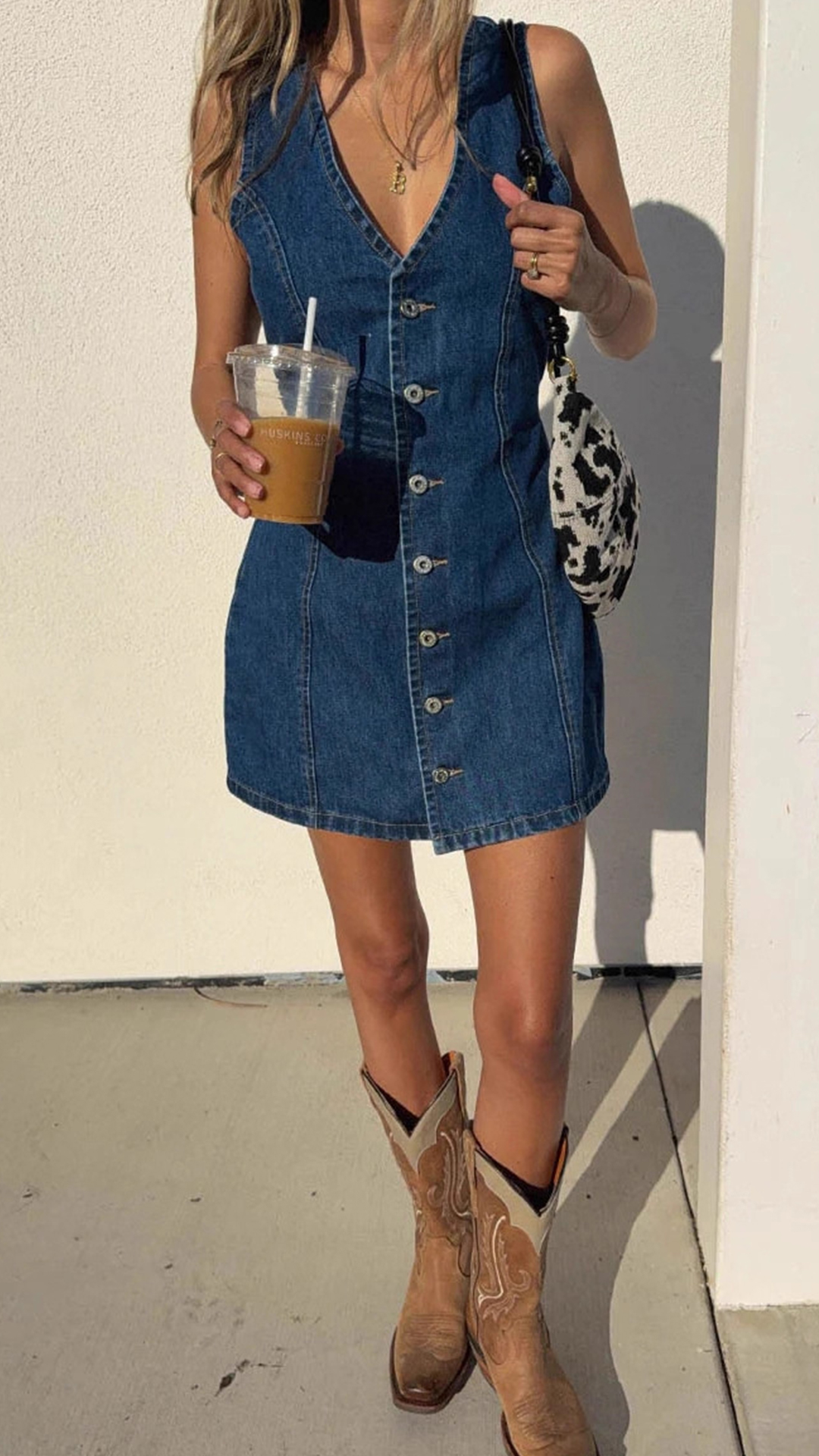 Women's V-Neck Single-breasted Sleeveless Denim Mini Dress