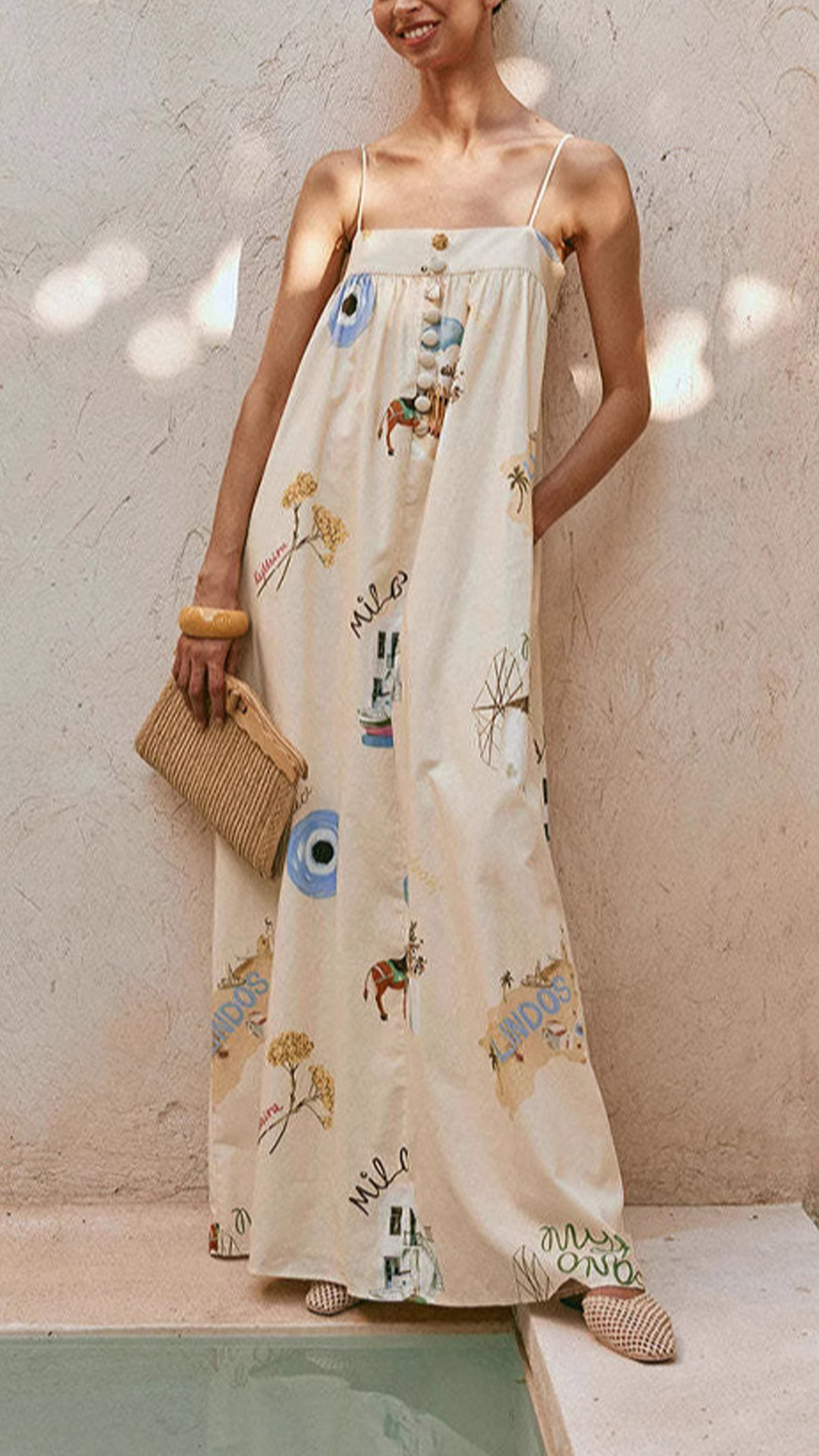 Women's Art Printed Thin‑Strap Loose Maxi Dress