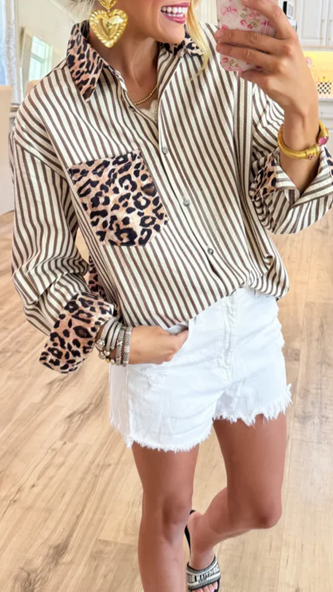 [Copy]Women's  Scalloped Edge V-Neck Loose Lapel 3/4 Sleeve Blouse