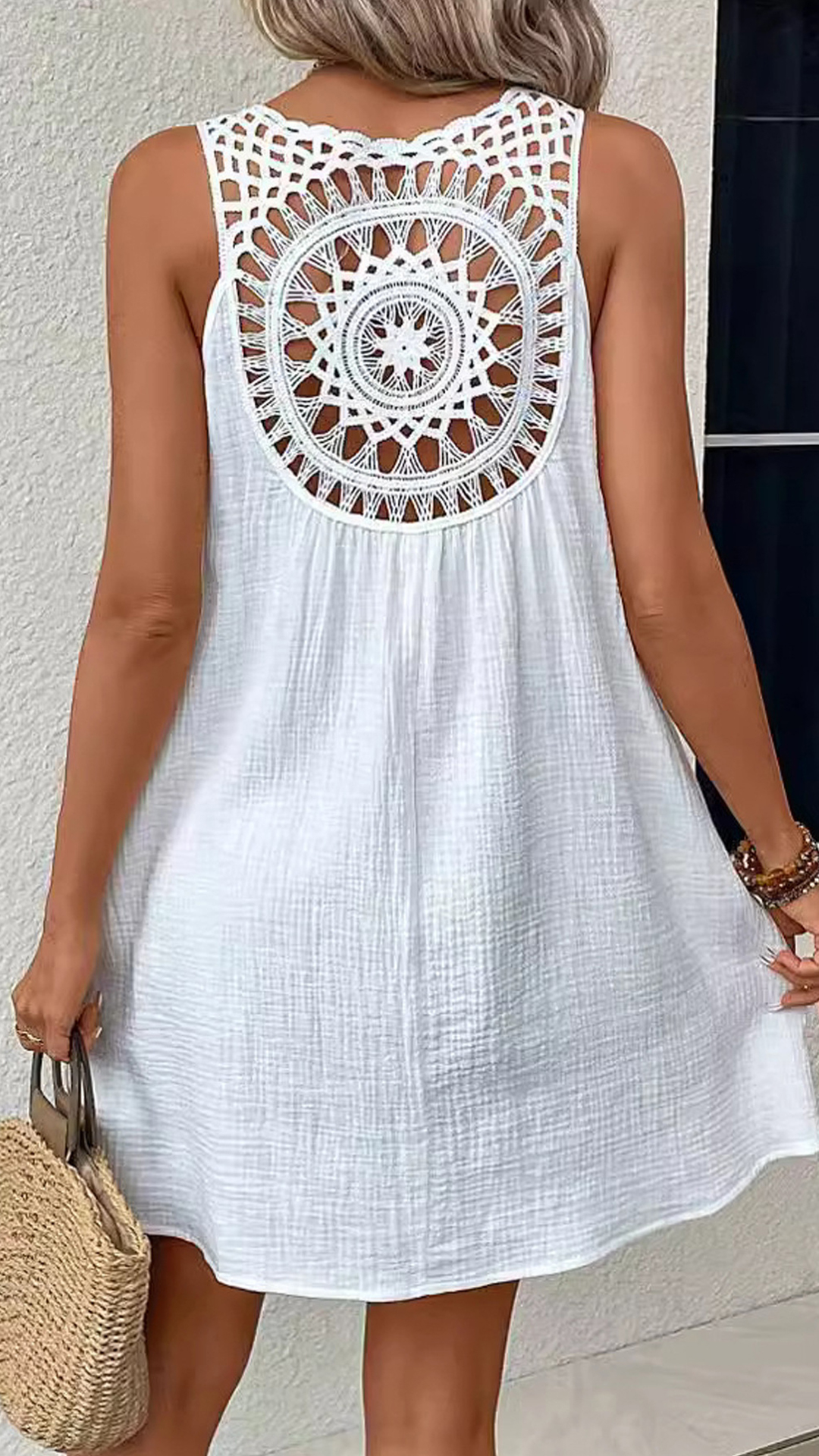 Women's  Hollow Out Crochet V-Neck Loose Polyester Mini Dress