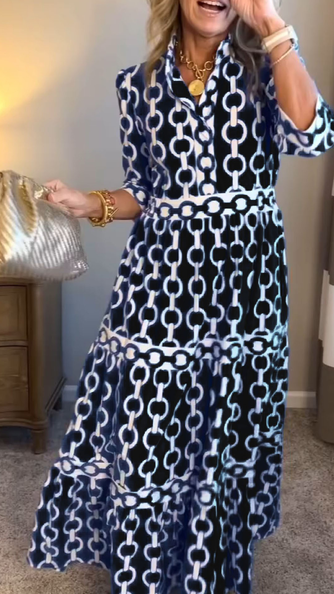 Women's  Casual Vacation Style - Chain Print Shirt Dress