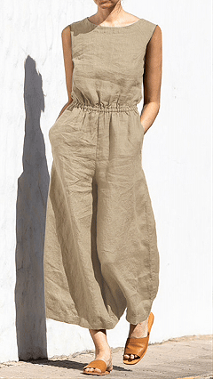 Women's Solid Color Loose Elegant Casual Sleeveless Jumpsuit