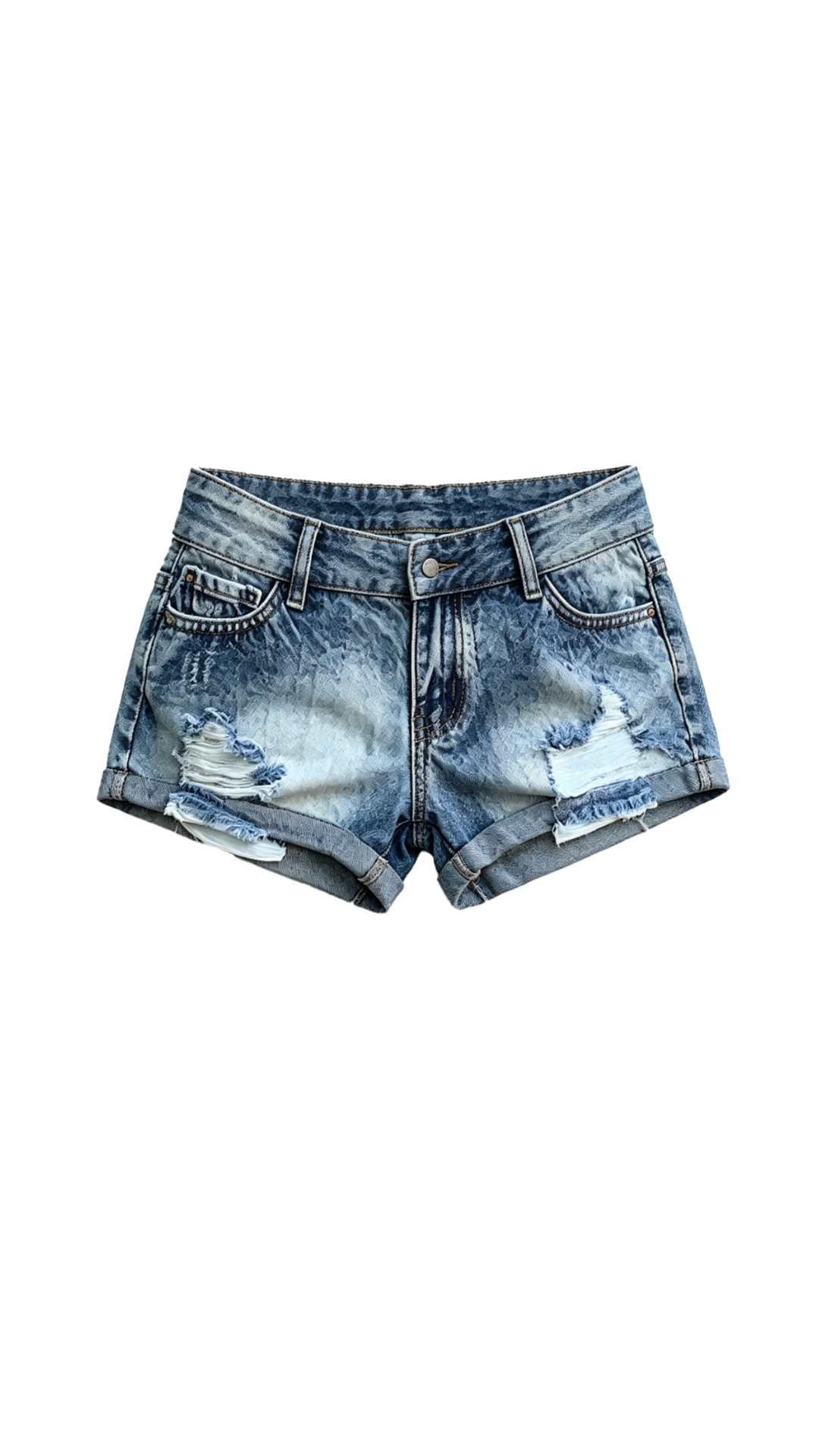 Retro Y2K Low-Rise Distressed Denim Shorts with Built-in Rivet Belt