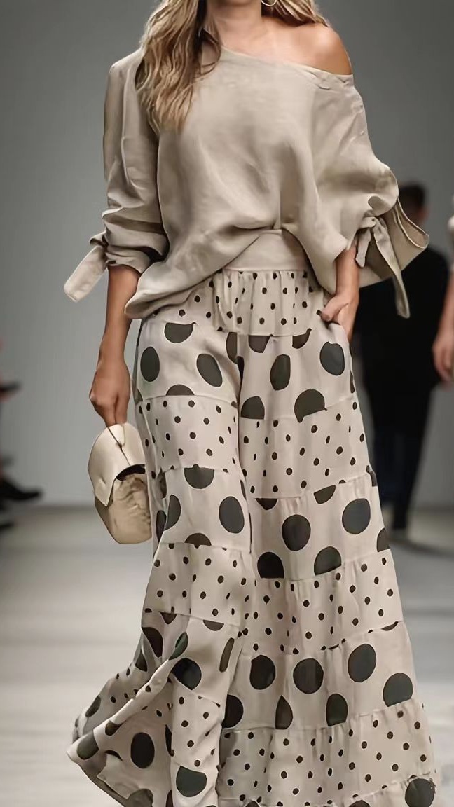 Women's Casual Polka Dot Pocket Pants Two-Piece Set