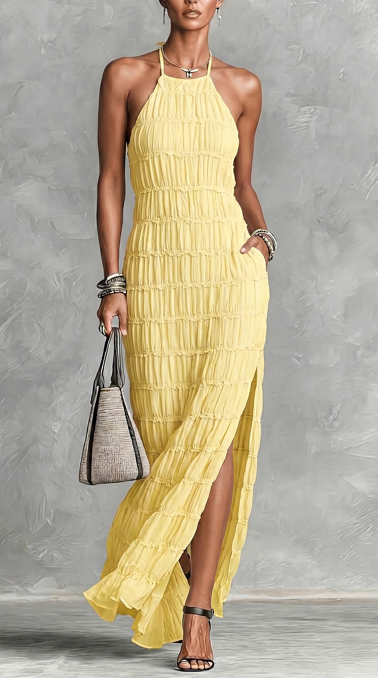 Women's Cotton-Blend Halter Neck Tiered Maxi Dress for Castle Events