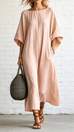 Loose-fitting Batwing Sleeve Cotton Linen  Dress