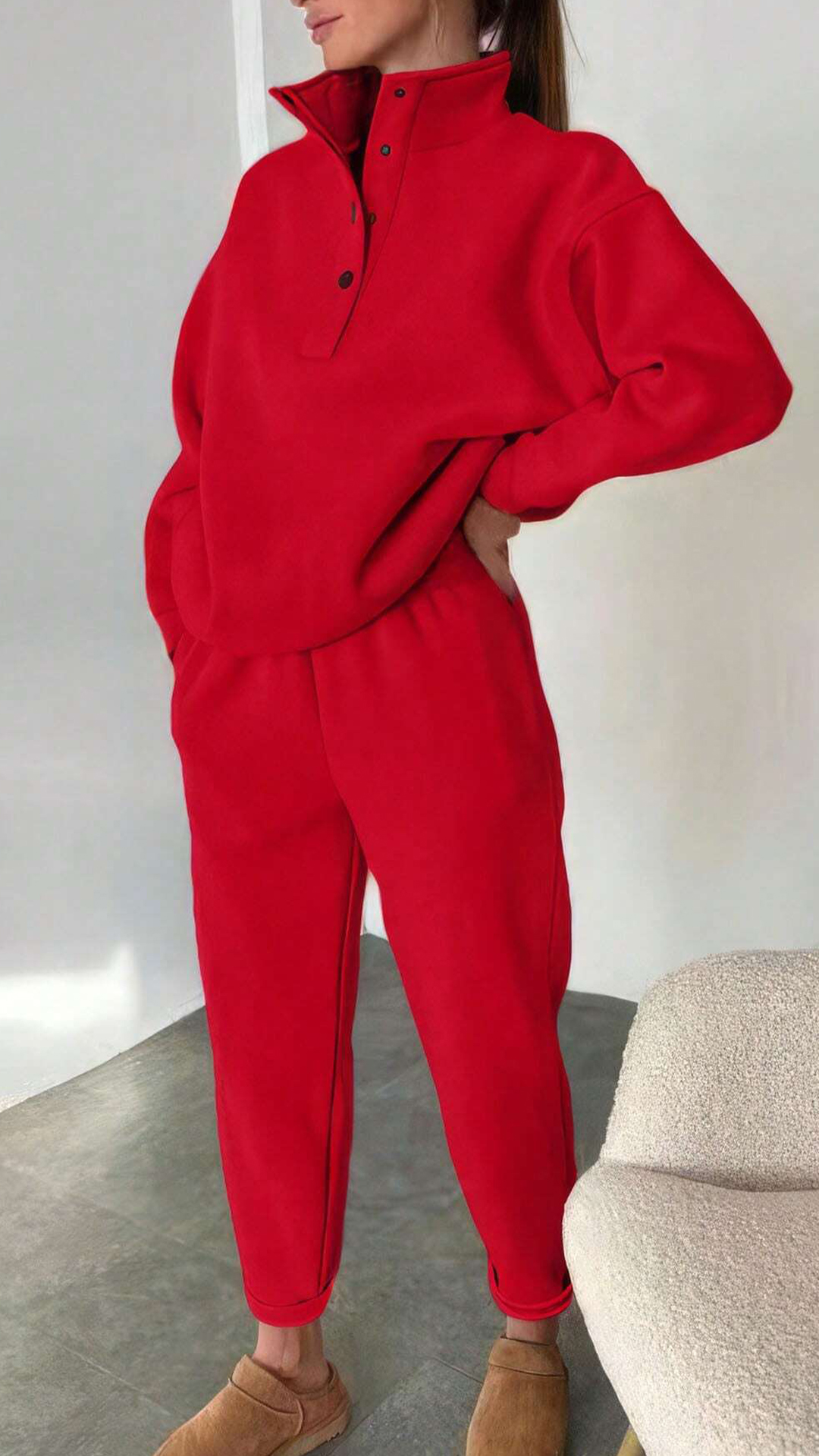 [Copy]Vintage-effect Polyester Tie-front Cardigan & Wide-leg Pants Set