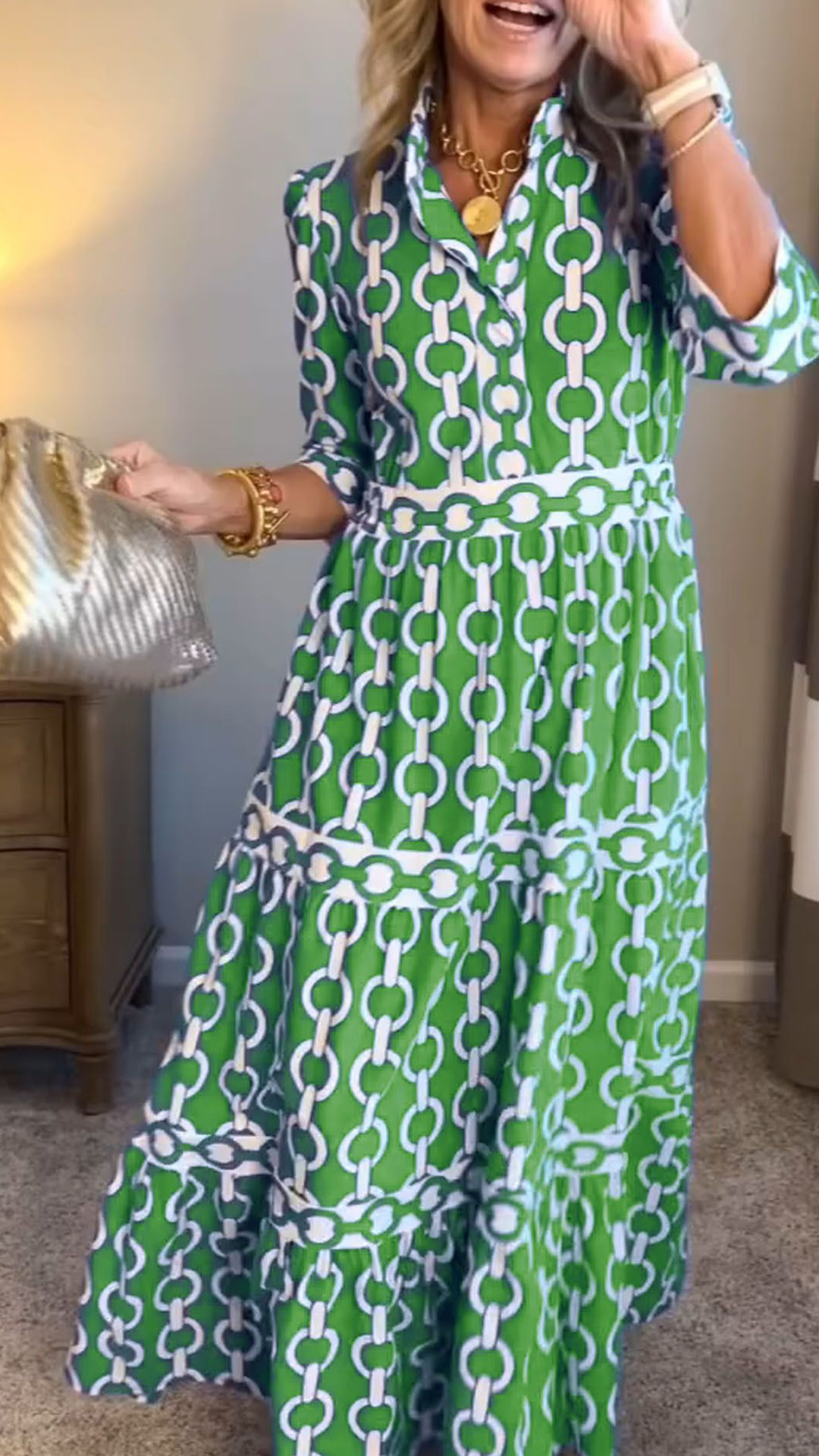 Women's  Casual Vacation Style - Chain Print Shirt Dress