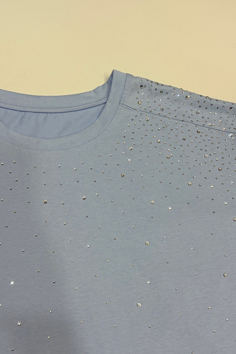 Loose-Fit T-Shirt with Shoulder Panel and Rhinestone Embellishment