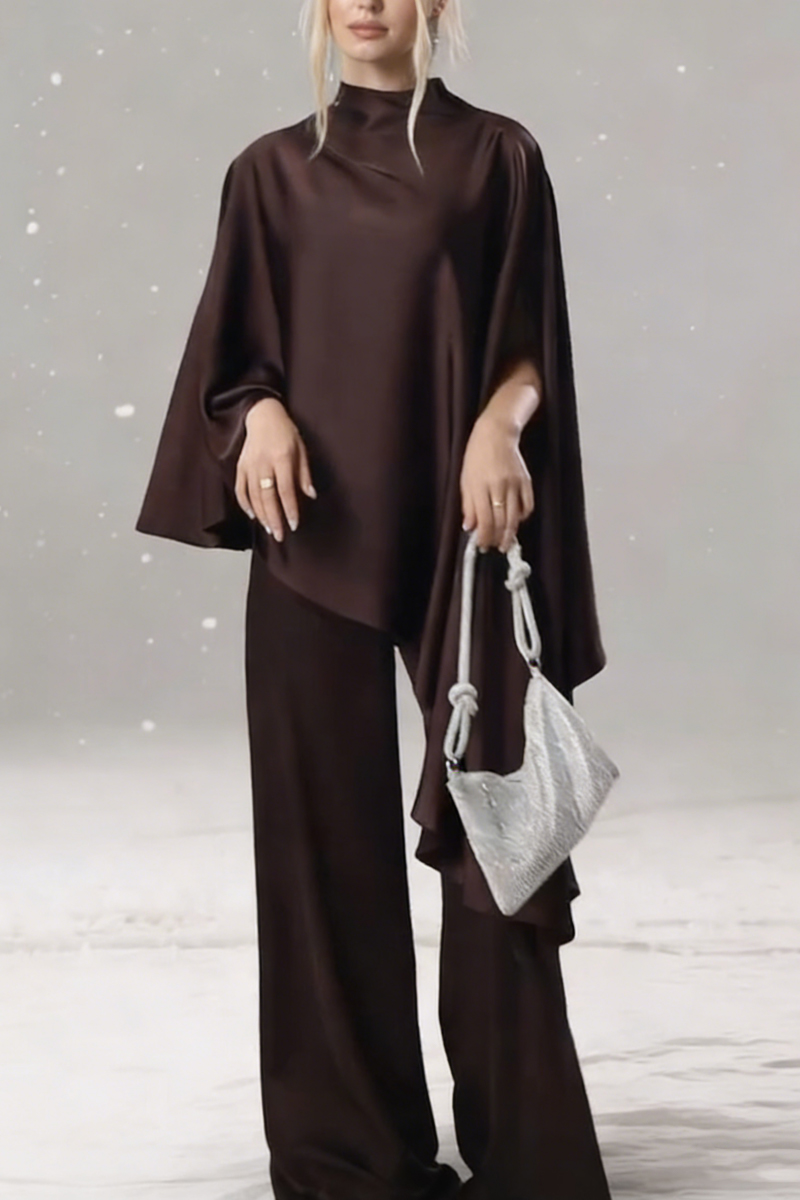 Women's stylish mock neck satin two-piece set