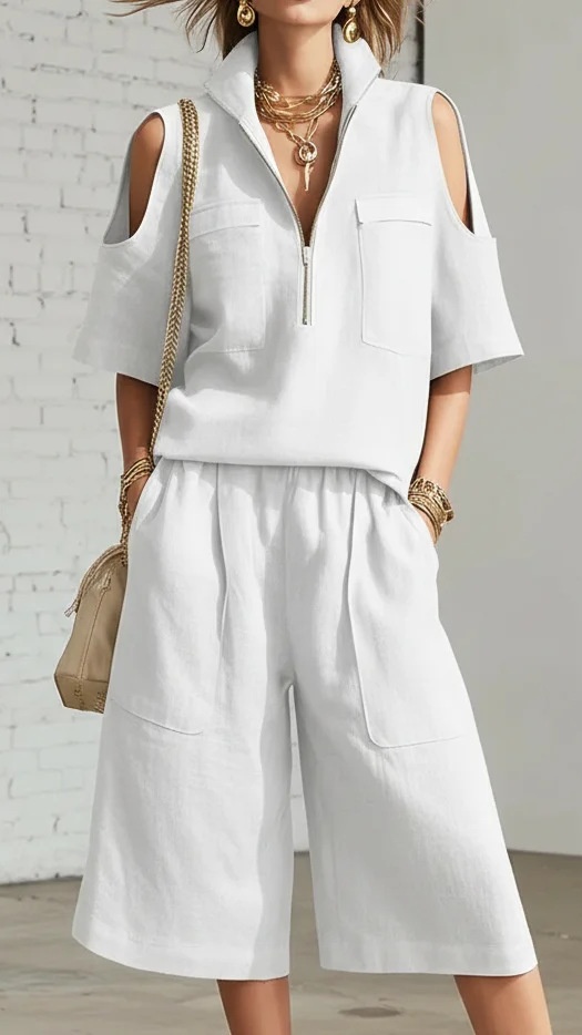 Women's Short-Sleeved Shorts Shirt and Loose Pants Two-Piece Set