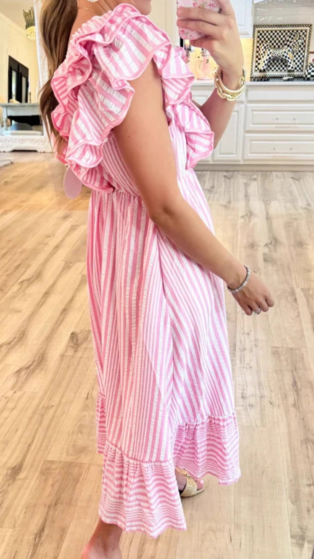 Women's Ruffled V-Neck Striped Loose Maxi Dress