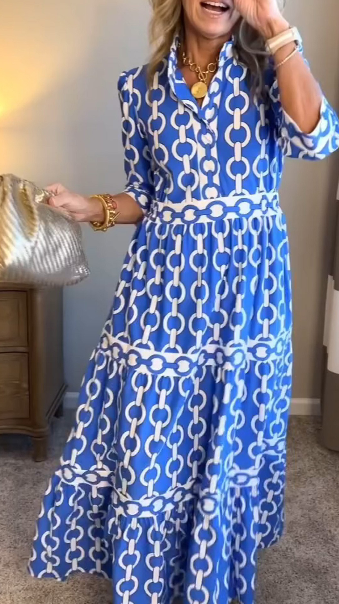 Women's  Casual Vacation Style - Chain Print Shirt Dress