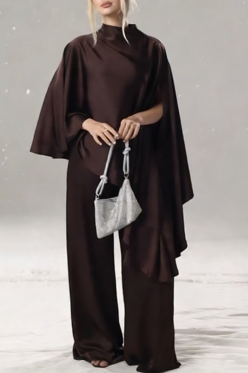 Women's stylish mock neck satin two-piece set