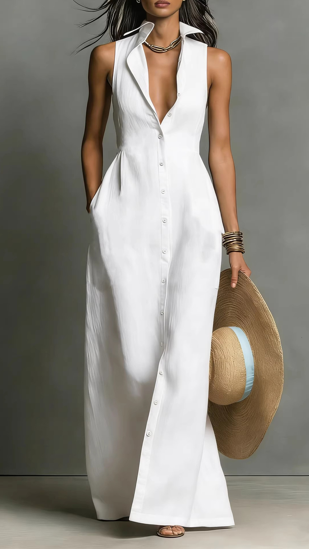 Independent Station 2026 Summer European And American Aliexpress Cross-Border New Style Breasted Dress Sleeveless Shirt Collar Dress