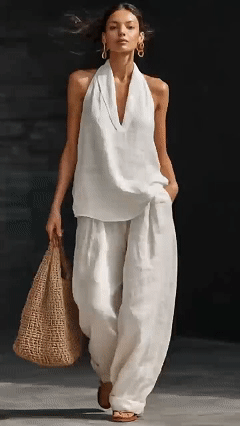 Plus Size Friendly Casual And Cozy Minimalist Linen Two-piece Set