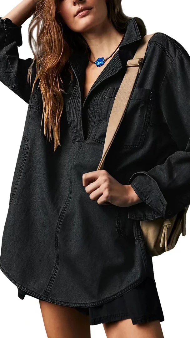 Women's Stylish V-Neck Denim Top