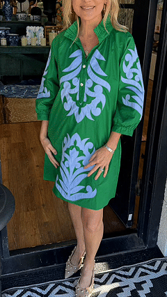 Women's Stand Collar 3/4 Sleeve Printed Loose Shirt Mini Dress