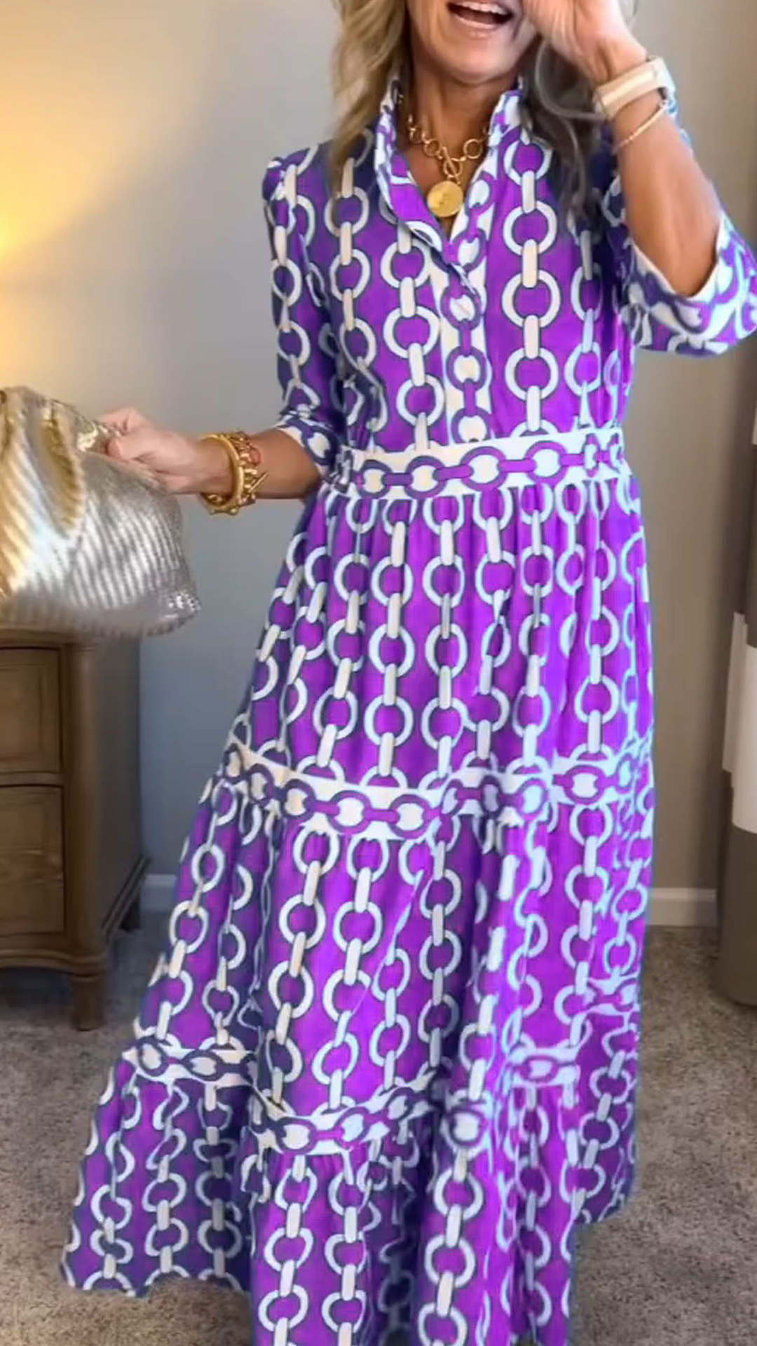 Women's  Casual Vacation Style - Chain Print Shirt Dress