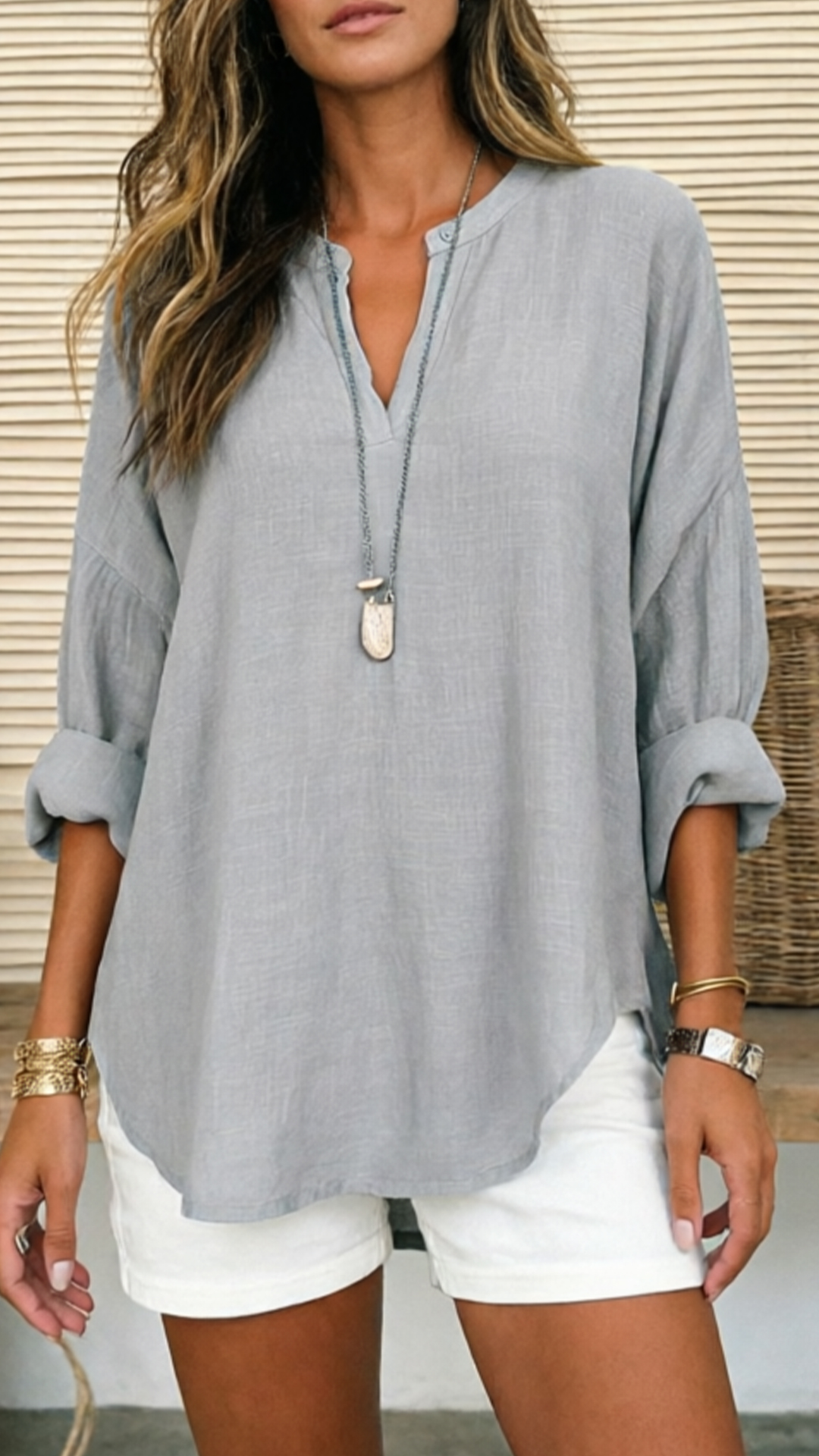 Women's Linen V-Neck Loose Shirt
