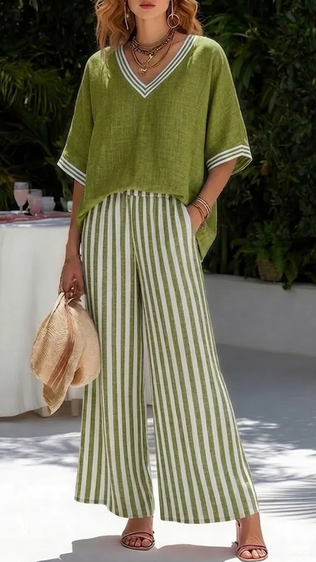 [Copy]Minimalist V-neck Shirt And Wide-leg Pants Two-piece Set