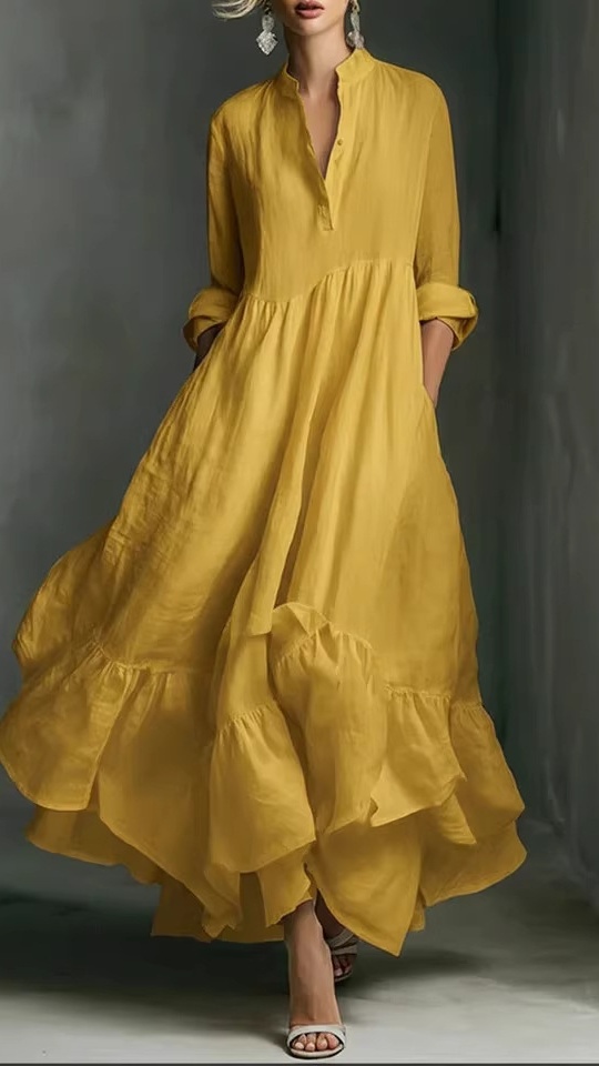 Elegant and fashionable long dress with ruffled edges for ladies