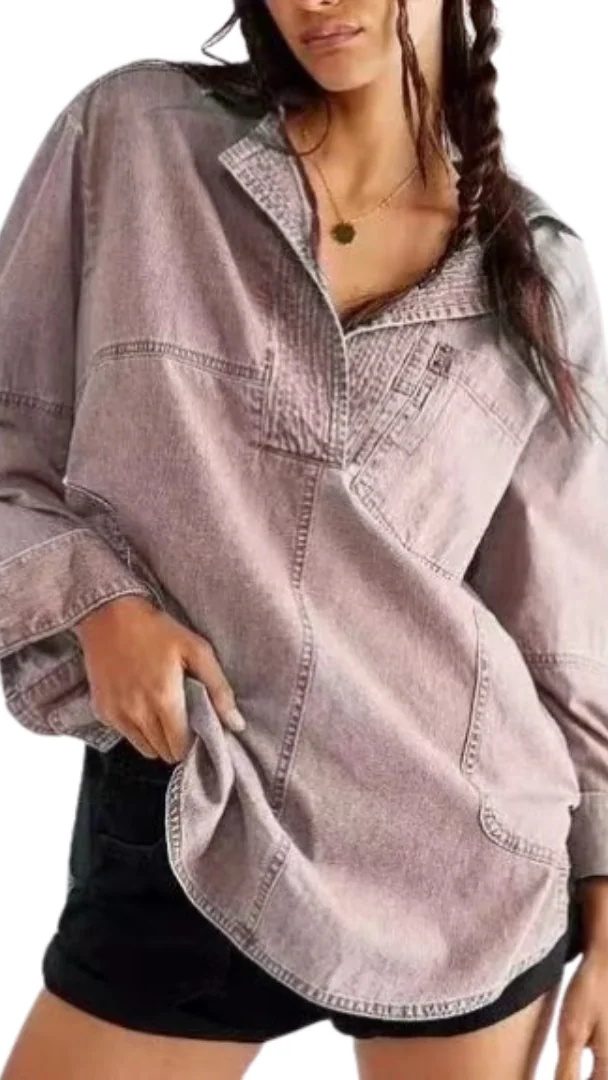 Women's Stylish V-Neck Denim Top