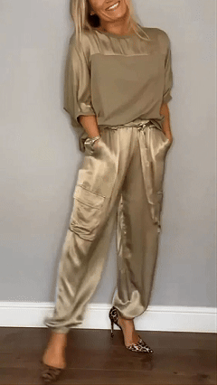 Women's Silky Loose-Fit Top and Pants Two-Piece Set