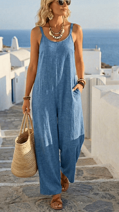 Women's Casual Solid-Color Strappy Jumpsuit
