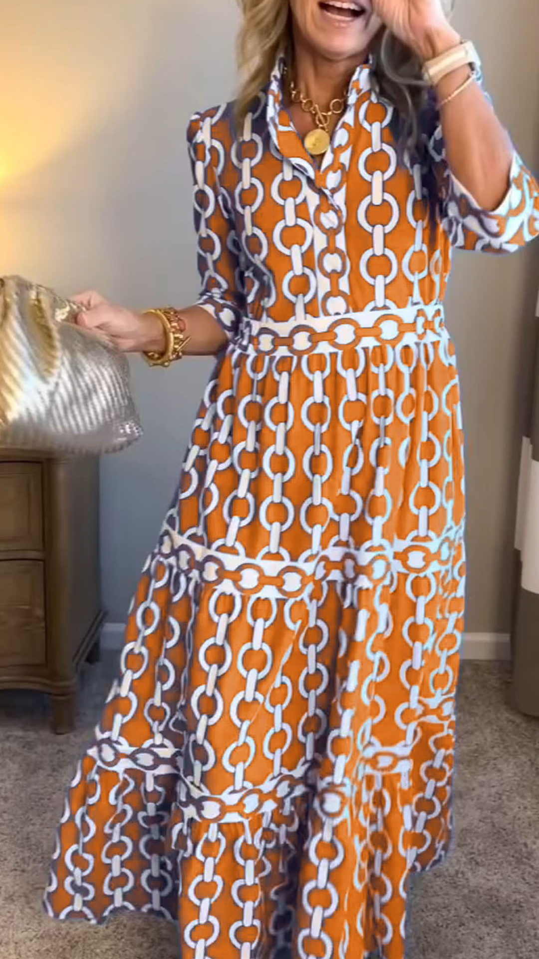 Women's  Casual Vacation Style - Chain Print Shirt Dress