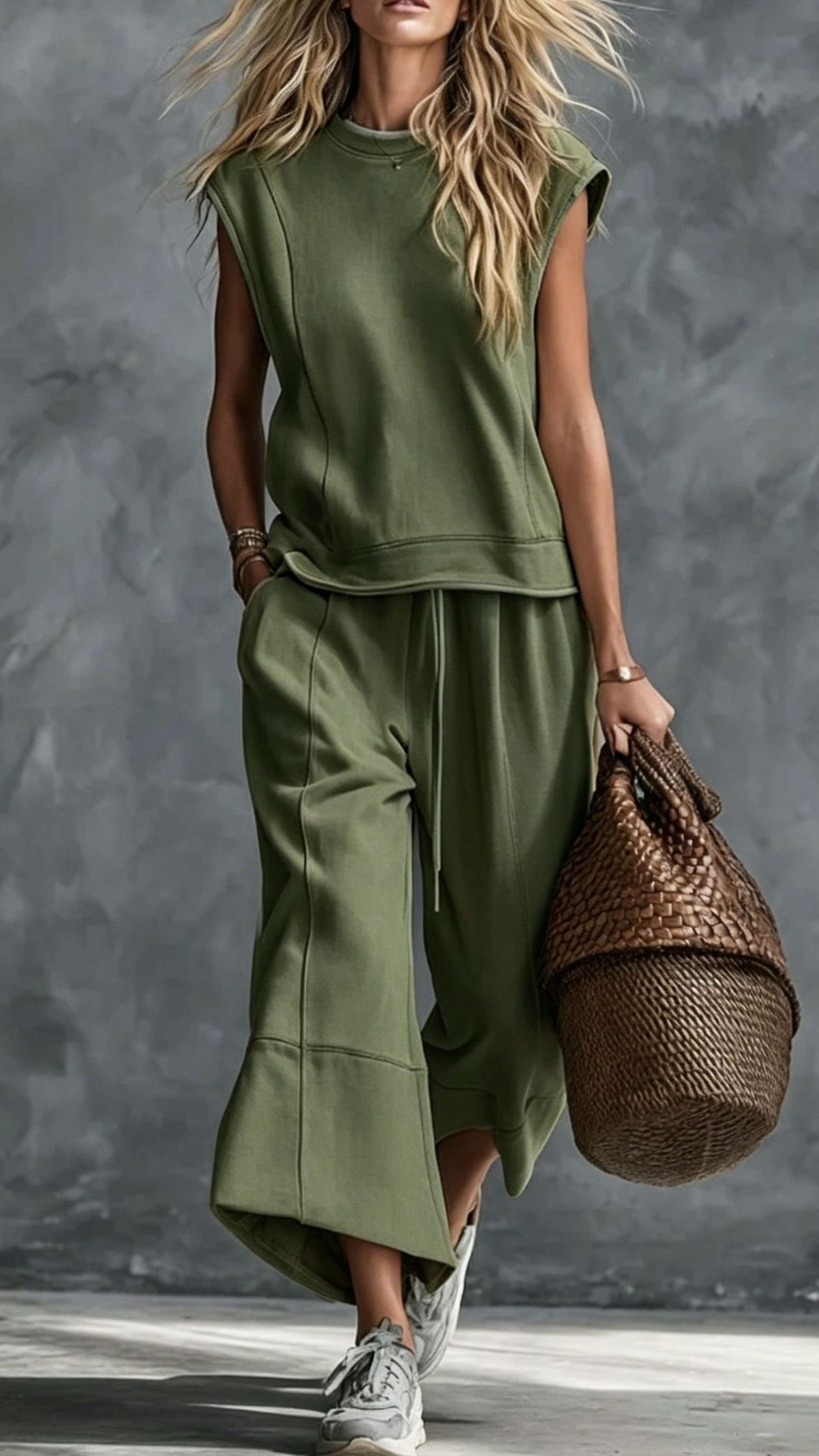 Women's Navy Sleeveless Wide-Leg Cotton-blend Two-piece Outfit
