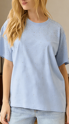 Loose-Fit T-Shirt with Shoulder Panel and Rhinestone Embellishment