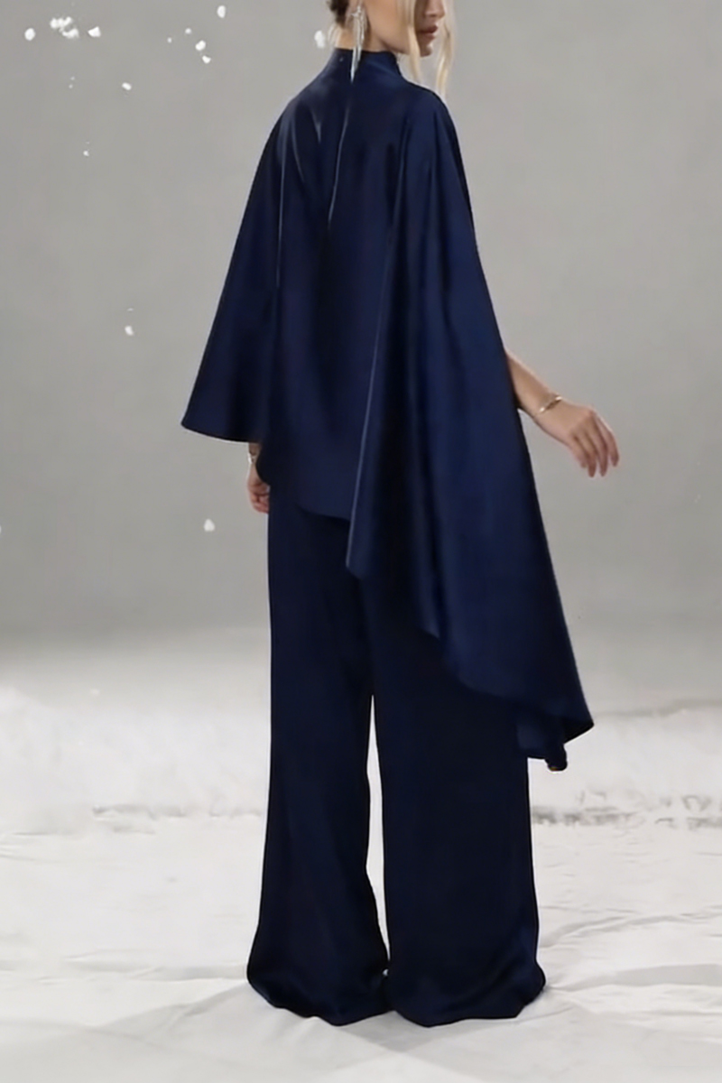 Women's stylish mock neck satin two-piece set