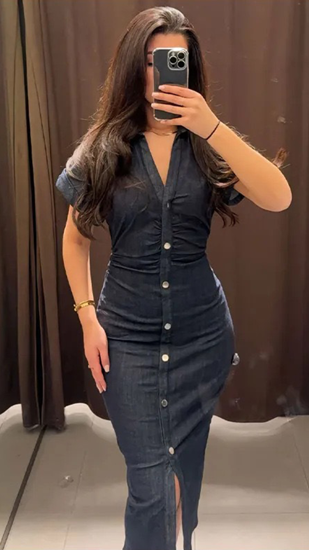 [Copy] Women's Collared Short-Sleeve Denim Loose-Fitting Mini Dress