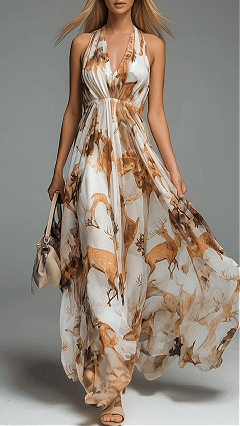 Women's V-neck halter neck printed casual dress