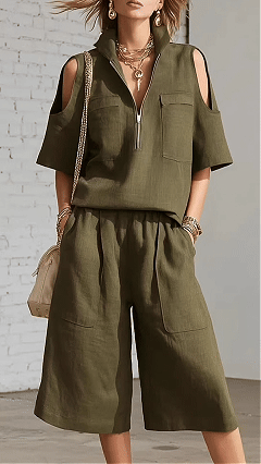 Women's Short-Sleeved Shorts Shirt and Loose Pants Two-Piece Set