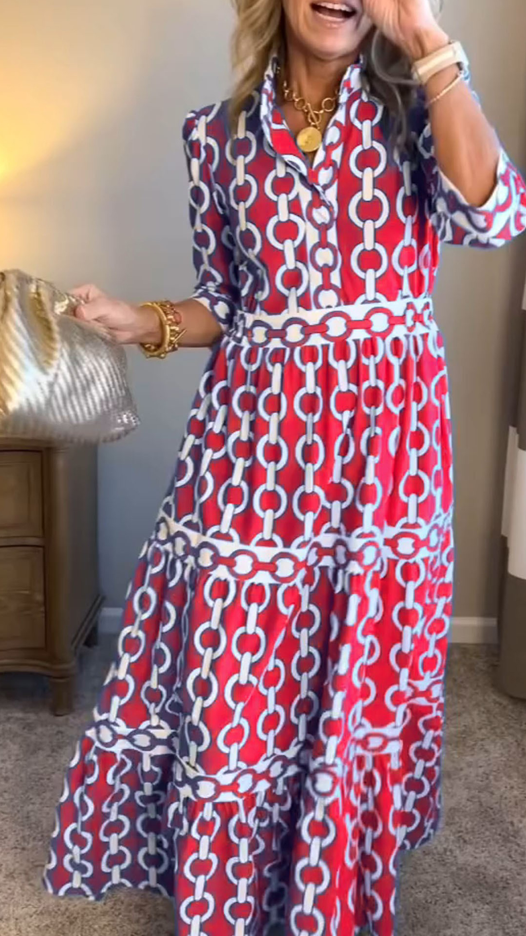 Women's  Casual Vacation Style - Chain Print Shirt Dress