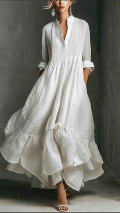 Elegant and fashionable long dress with ruffled edges for ladies
