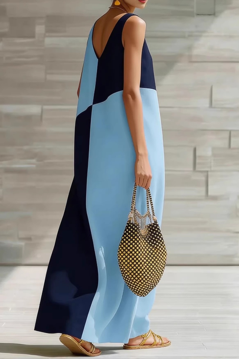 Women's Color-Block Casual V-Neck Dress