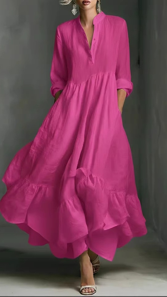 Elegant and fashionable long dress with ruffled edges for ladies