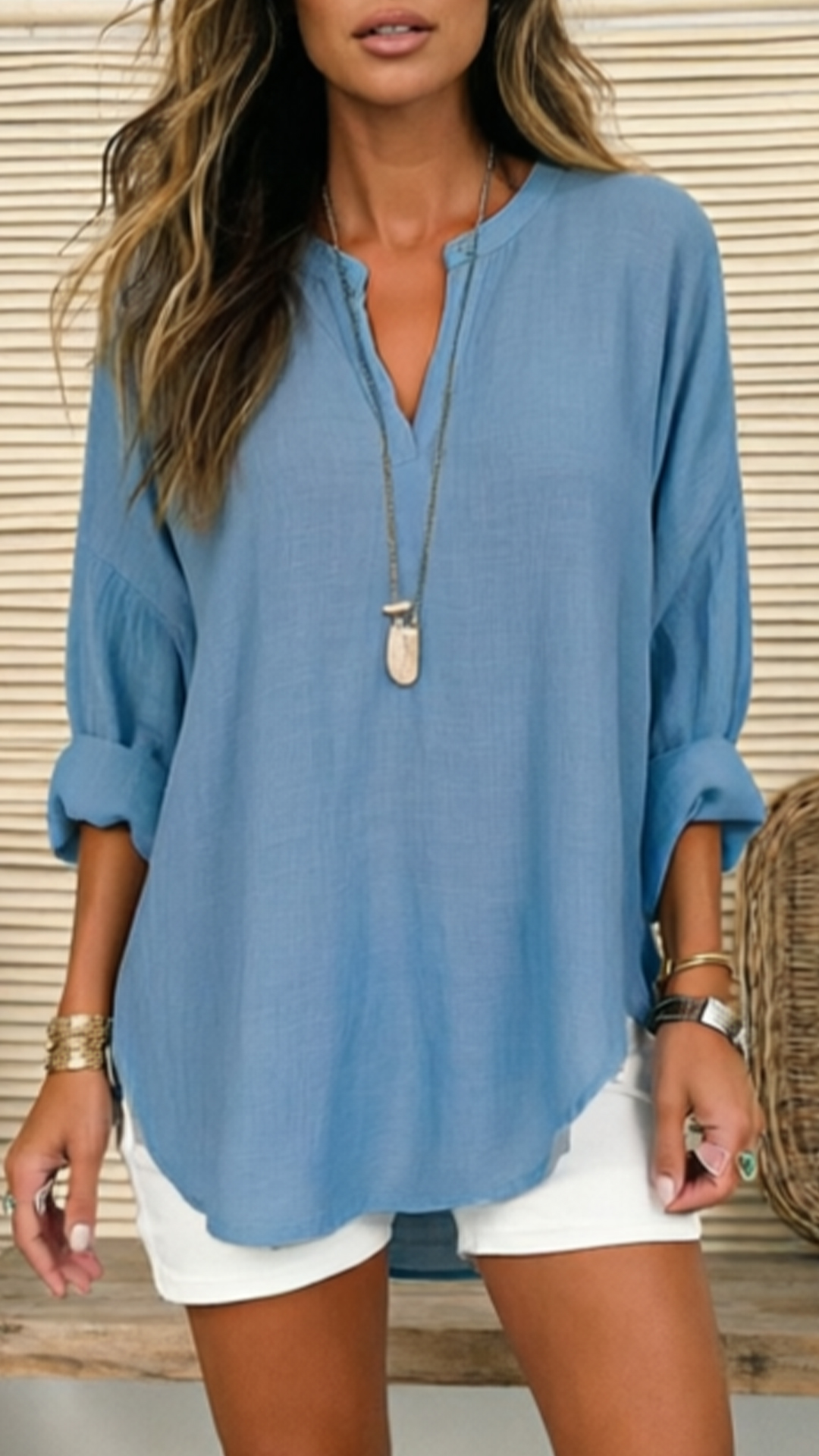 Women's Linen V-Neck Loose Shirt