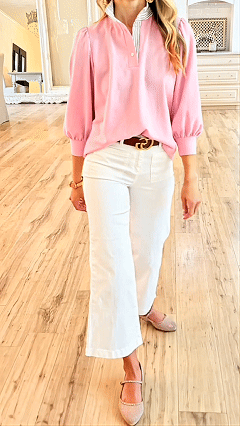 Women's  Stand Collar Color-Blocked Striped Loose Puff Sleeve Blouse