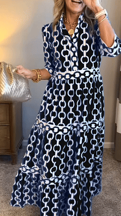 Women's  Casual Vacation Style - Chain Print Shirt Dress