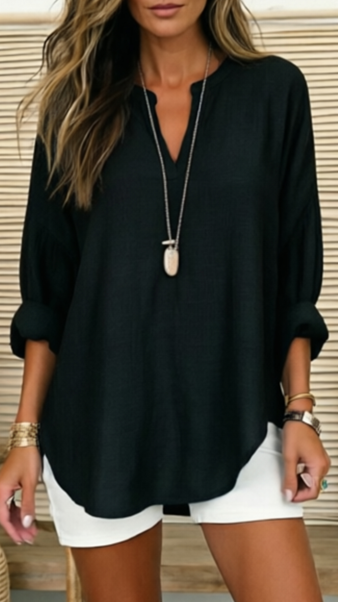 Women's Linen V-Neck Loose Shirt