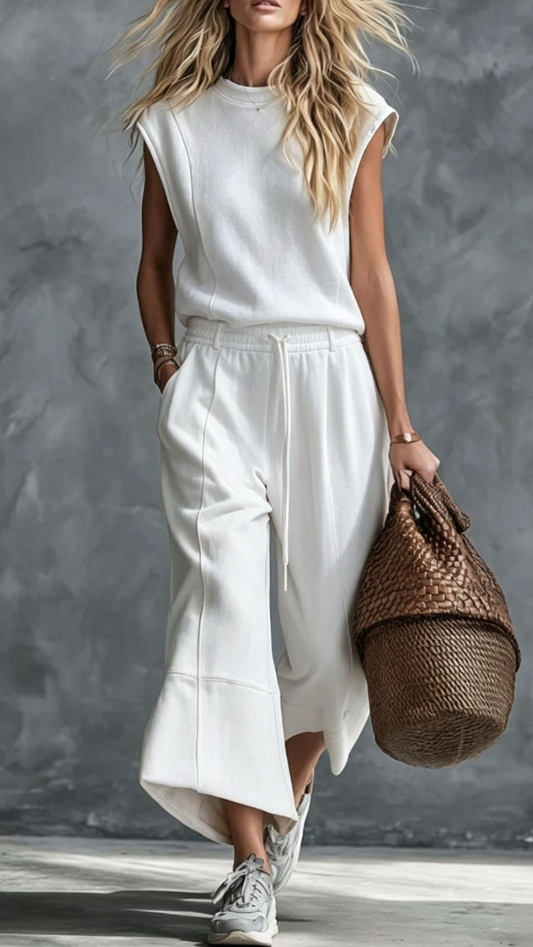 Women's Navy Sleeveless Wide-Leg Cotton-blend Two-piece Outfit