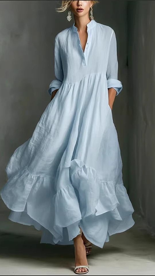 Elegant and fashionable long dress with ruffled edges for ladies