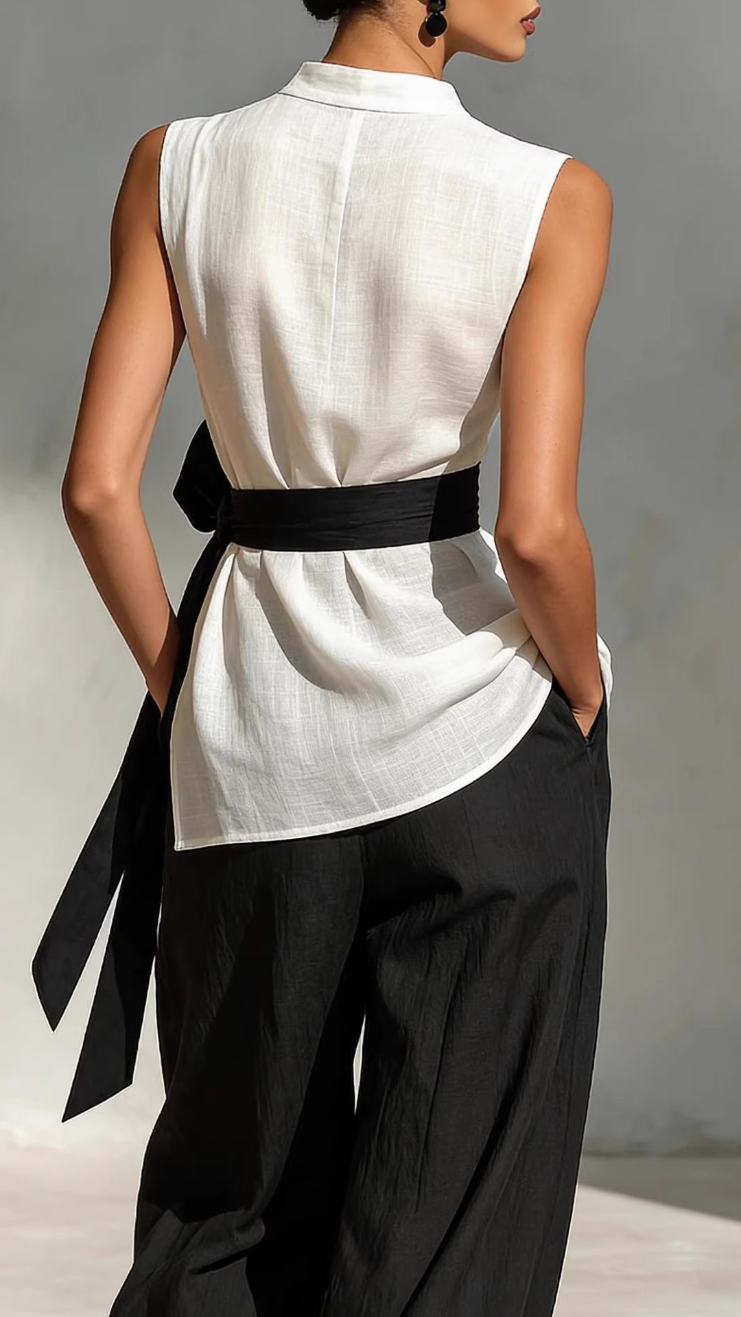 Women's Tie-Front Sleeveless Tencel-Linen Top + Wide-Leg Pants 2-Piece Set