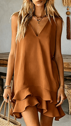 Women's V-Neck Ruffle Hem Sleeveless Dress